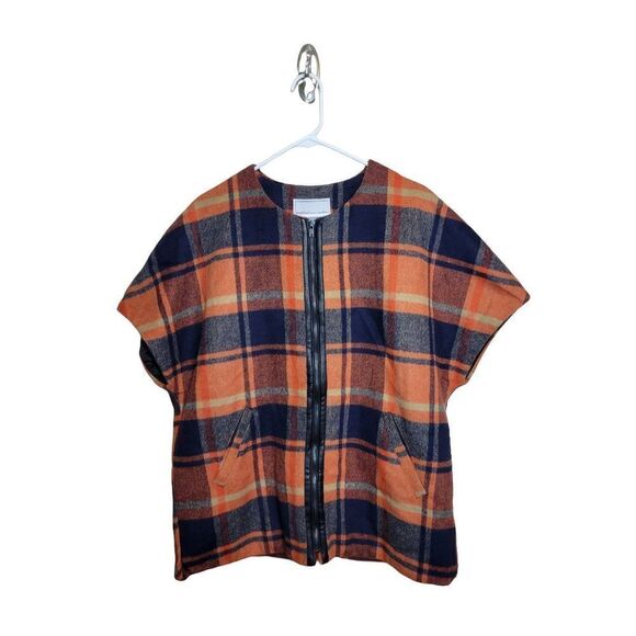 Anthropologie Andersen & Lauth Erica Attached Short Sleeve Zip Up Poncho - Picture 1 of 6